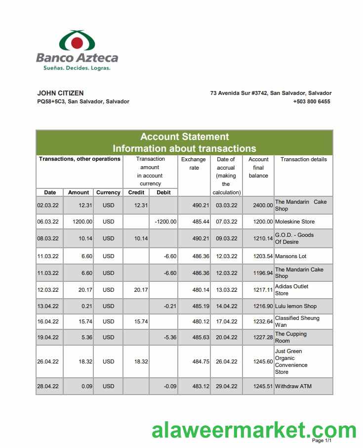 Salvador Banco Azteca bank statement xls